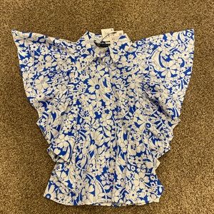 Zara Blue & White Floral Poplin Top size XS